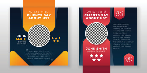 Customer feedback and client testimonial web banner social media flyer rating quote design template