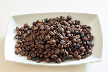 coffee beans in different settings on white background