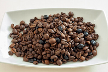 coffee beans in different settings on white background
