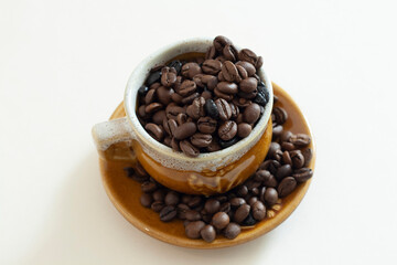 coffee beans in different settings on white background