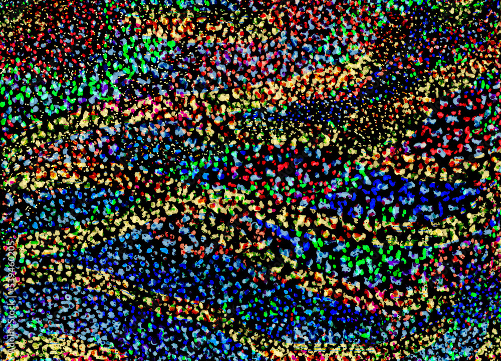 Poster multicolored wavy spotted texture. small colorful spots of different sizes create a pattern on a bla