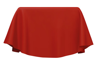 Red fabric covering a cube or rectangular shape, 
 transparent isolated png clipart. Can be used as...