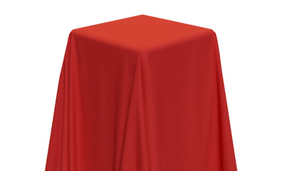 Red fabric covering a cube or rectangular shape, 
 transparent isolated png clipart. Can be used as...