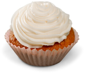 Delicious cupcake with cream on white background