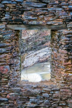 Vertical shot of the sope creek from a ruined paper mill window