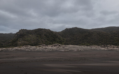 Fototapeta na wymiar Mountainous landscape view from Karekare Beach, New Zealand.