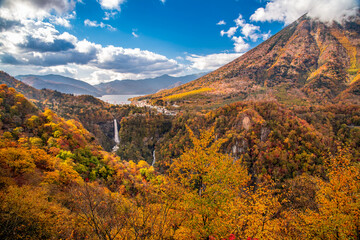 Lake Chuzenji with Kegon Waterfall at Nikko National Park in Tochigi Prefecture in Japan