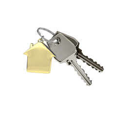 Keys on a ring with a golden house pendant, transparent isolated png clipart