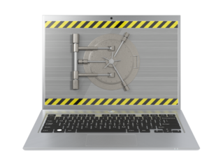 Laptop with a safe lock, transparent isolated png clipart