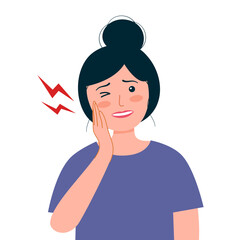 Woman having painful toothache character in flat design. Dental problem and oral treatment concept. Tooth caries.