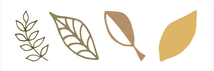 Simple vector collection of abstract plant elements in doodle style. Flowers and leaves. Creation of icons for social posts, profile design, banners, postcards, stickers