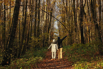 Young adult son and mother in the autumn forest. Pavel Kubarkov, i and my Mother Marina and autumn forest around us. Photo was taken 14 October 2022 year, MSK time in Russia. - 539463226