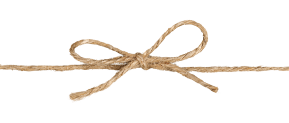 The string tied in a bow on white background