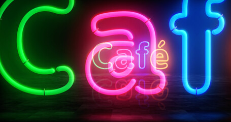 Cafe and drink neon light 3d illustration