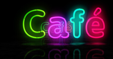 Cafe and drink neon light 3d illustration