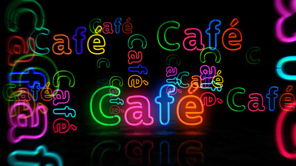 Cafe and drink neon light 3d illustration