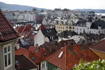 Colorful houses and cityscapes built with vernacular architecture in Bergen, Norway