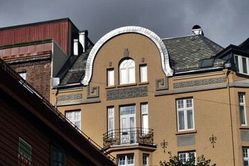 Colorful houses and cityscapes built with vernacular architecture in Bergen, Norway