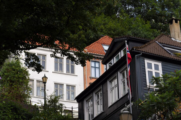 Colorful houses and cityscapes built with vernacular architecture in Bergen, Norway