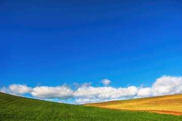 A beautiful landscape in minimal, with blue sky with whie clouds
