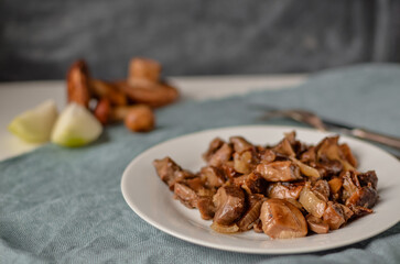 Fried mushrooms. grilled mushrooms on a plate.
