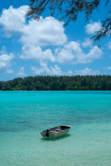 Fototapeta na wymiar Panorama of French Polynesia with palm trees and blue sea