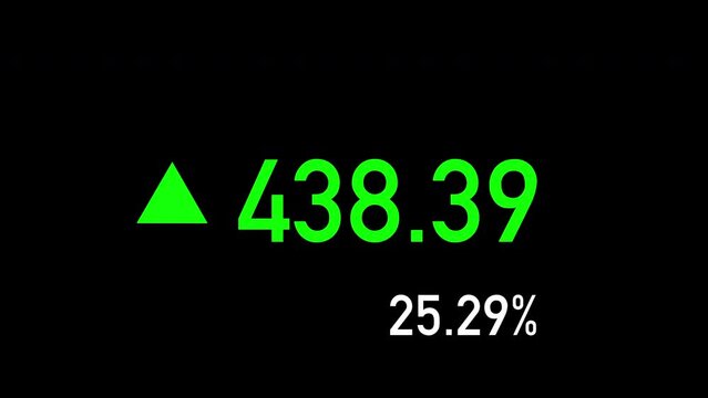 A simple and clean animation for a positive value that randomly changes with a percentage expressed and an arrow that moves up and down. Simulation of values ​​going up.