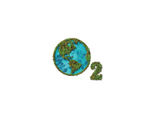 O2 - world ozone day concept design with green globe. Ozone day 3d illustration background. Our Power Our Planet