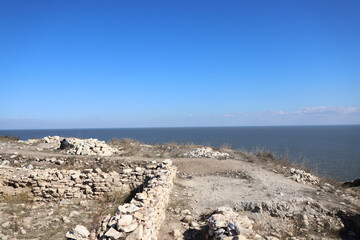 ruins of argamum citadel ancient archaeology in jurilovca, tulcea, romania, and razelm lake
