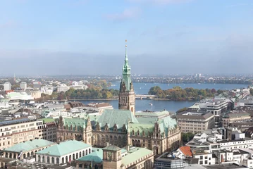 Fotobehang Rathaus, Binnen- und Außenalster in Hamburg © Rosemarie