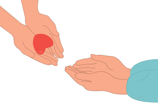 Compassion.The concept of sharing love, helping others, charity with the support of the global community. Cute vector illustration in flat cartoon style