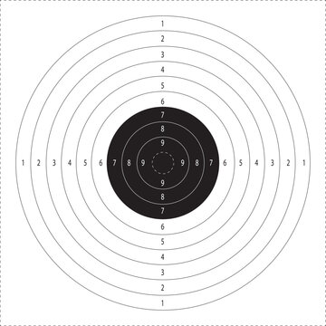 Target with numbers for shooting at a shooting range. A round target with a marked bull's-eye for shooting practice on the shooting range vector illustration