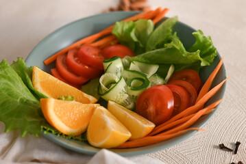 Top view of fresh fruits and vegetables.health care. Balanced diet.