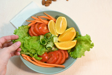 Top view of fresh fruits and vegetables.health care. Balanced diet.