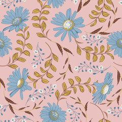 Trendy seamless floral pattern in vector on pink background