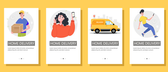 Home delivery mobile app banner set. Vector illustration.