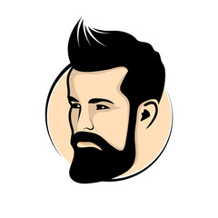 Handsome man with beard for barbershop logo. Vector illustration