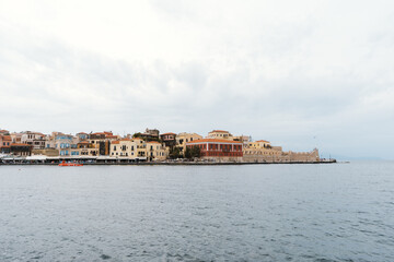 Fototapeta na wymiar View of the old port of Chania, Crete Island, Greece.