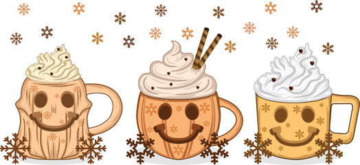 winter coffee mugs illustration