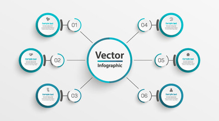 Business infographic vector design template  with  6 options, steps or processes. Can be used for workflow layout, diagram, annual report, web design 