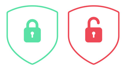 Set of shield security icon with lock and unlock. Lock protection.