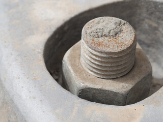 Large metal nut and thread in industrial company