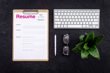 Resume application form on office table. Find new job concept