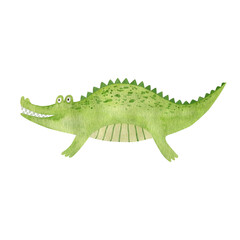 Watercolor illustration of a crocodile. Cute drawing.