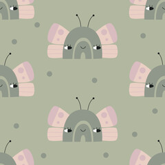 Seamless rainbow pattern with cute moth. Vector illustration