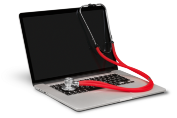 Laptop diagnosis with  stethoscope  on background