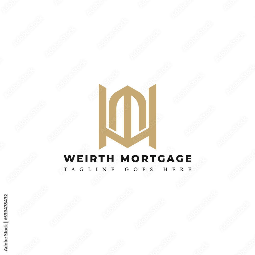 Aufkleber abstract initial letter wm or mw logo in gold colors isolated in white background applied for real e