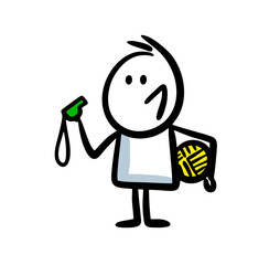 Football referee holding ball and whistle doodle illustration.