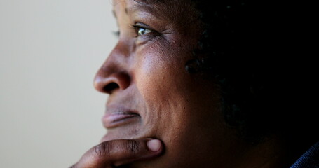 Tearful black African woman, anxiety and worry emotion