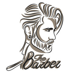 The Barber, handwritten quotes, barbershop cover, beard and mustache